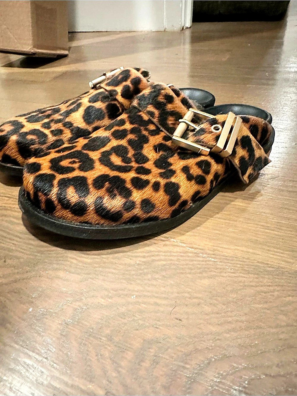 Calf-Hair Clogs Leopard Print